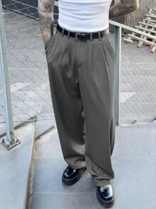 Manfinity Homme Men's Suit Pants, High-End New Design, Draping Suit Pants, Designer Fashion Casual Black Minimalist Business Trousers