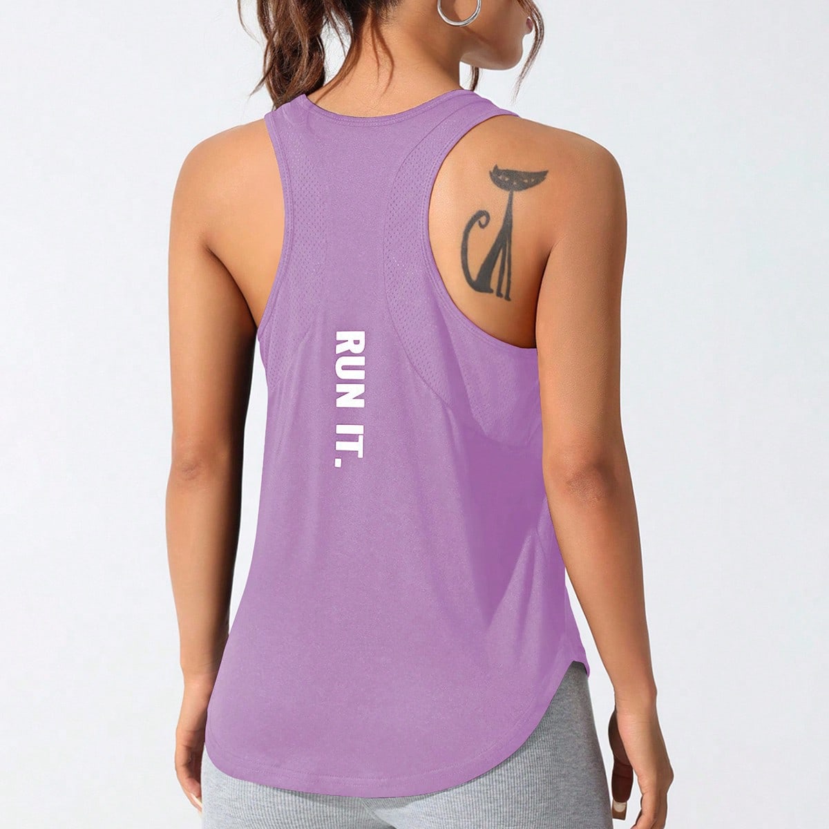 Camiseta deportiva de mujer sin mangas de cuello redondo con estampado de letras, para uso casual, fitness, running y ciclismo