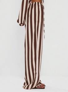 MUSERA Women Pants Wide Leg Stripe Linen Look Trouser Holiday, Linen Pant, Summer, Beach Vacation  Party  Spring - Multicolor - View 3