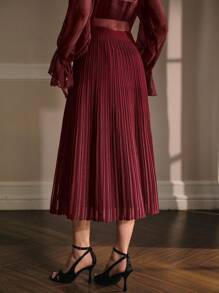 MOTF PREMIUM Plissierter Midi-Pullover-Rock für Herbst & Winter - Bordeaux - Übersicht 3