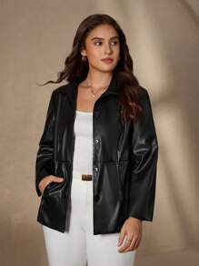 Chikora 大码女式纯色长袖单排扣 PU 皮革休闲夹克 大码皮夹克 黑色皮夹克女式 大码黑色夹克女式黑色皮衬衫 仿皮夹克 大码皮衬衫夹克 大码黑色皮夹克 皮衬衫 大码黑色皮革上衣 大码秋季服装 大码女式秋季服装 女式冬季服装 冬季外套 女式冬季外套 - 黑色 - 查看 6