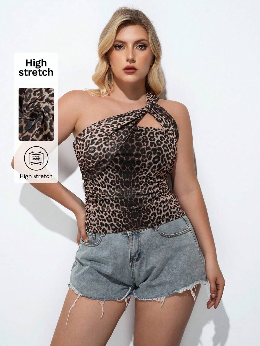 Maija Plus Size Women Leopard Print One Shoulder Top Summer Women Vacation Beach Casual Woman Going Out Tops Boho Office Festival For Rave Hawaii - Multicolor - View 1