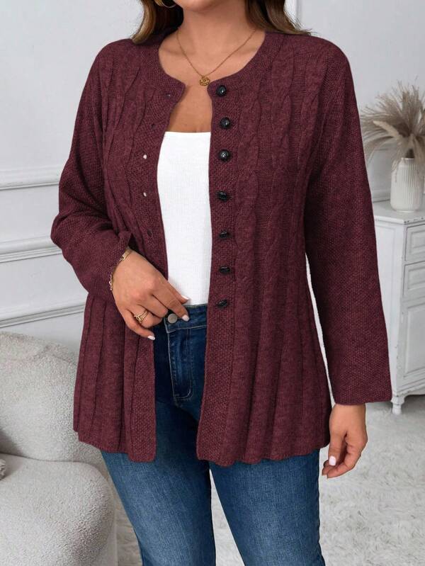 Momelise Plus Size Women Crochet Button Front Long Sleeve Cardigan Winter Fall Autumn