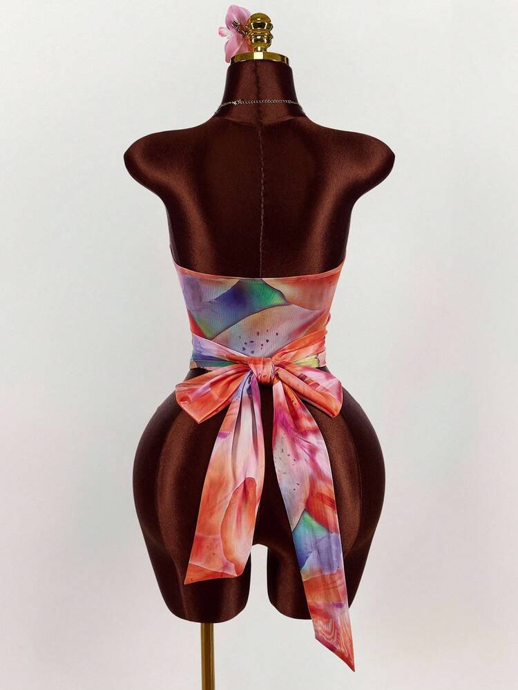 Amplova Top bandeau sin espalda con lazos y colores - Multicolor - Añade 2