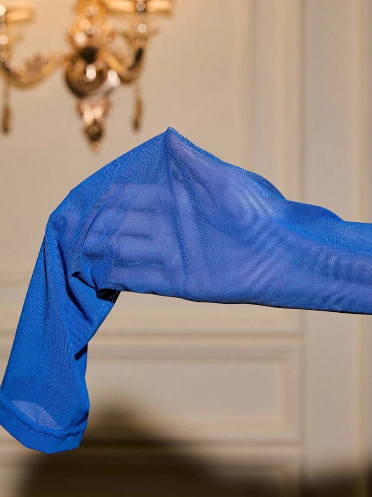 Zolique Asymmetrical Hem Crop Bustier Lace Top Fall Cloth For Women - Royal Blue - View 6