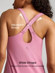 GLOWMODE FeatherFit™-Air Peekaboo 每天內建短褲口袋防滑連身裙，輕支撐低衝擊瑜伽工作室春季裙，夏季裙 - 粉色 - 查看 6