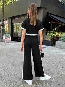 Firerie Kids Firerie Kids Tween Girl Casual & Formal Elegant Back To School Black & White Contrast Pearl Button Top & Straight Leg Color Block Pants