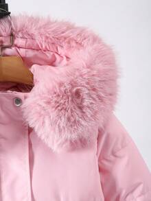 SHEIN 1pc Mid-Length Hooded Parka With Faux Fur Collar, Pockets & Sequin Decor, Zipper Closure, Winter Fall - Baby Pink - View 7