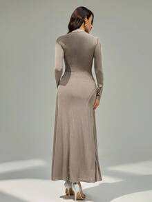 Modelyn Vestido feminino de manga comprida, elegante, justo, cor sólida, para escritório