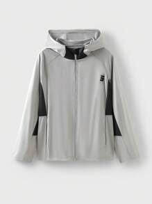 JNSQ Back To School Clothes, Tween Girls And Boys Clothes, Sports Clothing For Girls, Outdoor Professional Sports Windbreaker For Autumn, Children Hooded Patchwork Contrast Color Funny Letter Print Outdoor Sports Windbreaker - Grey - View 10