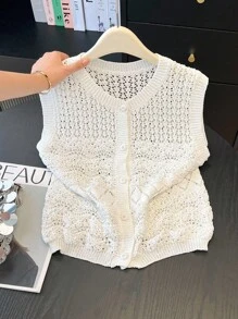 Franclia Women's All-Match Hollow Out Fashionable Minimalist Versatile Commuting Vacation Cardigan Sweater Vest