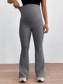 SHEIN Maternity Adjustable Waist Skinny Bell-Bottom Long Pants With Super High Waist - Dark Grey - View 6