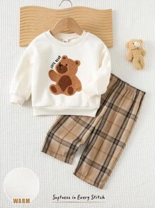 Cozy Pixies Bộ 2 áo nỉ cổ tròn tay dài họa tiết gấu hoạt hình cho bé trai và quần jogger cạp chun - Nhiều màu - Xem 3
