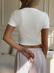 CovetEZ Women's Casual Home Autumn And Winter Comfortable Clean Girl Sweet White Knitted Bear Embroidery Slim Fit Women's T-Shirt - White - View 3