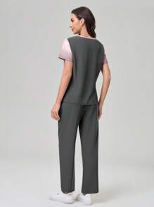 TaskEZ Ombre Short Sleeve Top And Pants Scrub Uniform Set Women Scrub Tops Scrubs Nurse Uniform Women Work Tops Work Clothes Women Set Women Scrubs Set - Multicolor - View 3