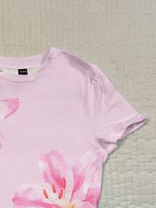 Attitoon 女士花卉印花圆领短袖修身T恤，适合夏季