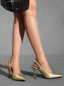 CUCCOO SZL 女士尖头可调节带扣时尚高跟露背浅口鞋