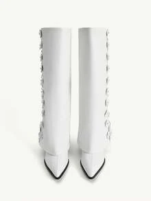 CUCCOO CHICEST 女式尖头花卉装饰高跟踝靴 - 白色 - 查看 10
