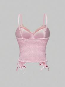 ROMWE EDITION Women's Vintage Palace Romantic Minimalist Sexy Lace Contrast Satin Lace Trim Bow Bralette Camisole