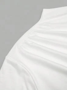 Sweetra Maglietta casual a maniche lunghe, slim fit, comoda, con collo a giro, tinta unita, per donne taglie forti - Bianco e nero - Visualizzare 4