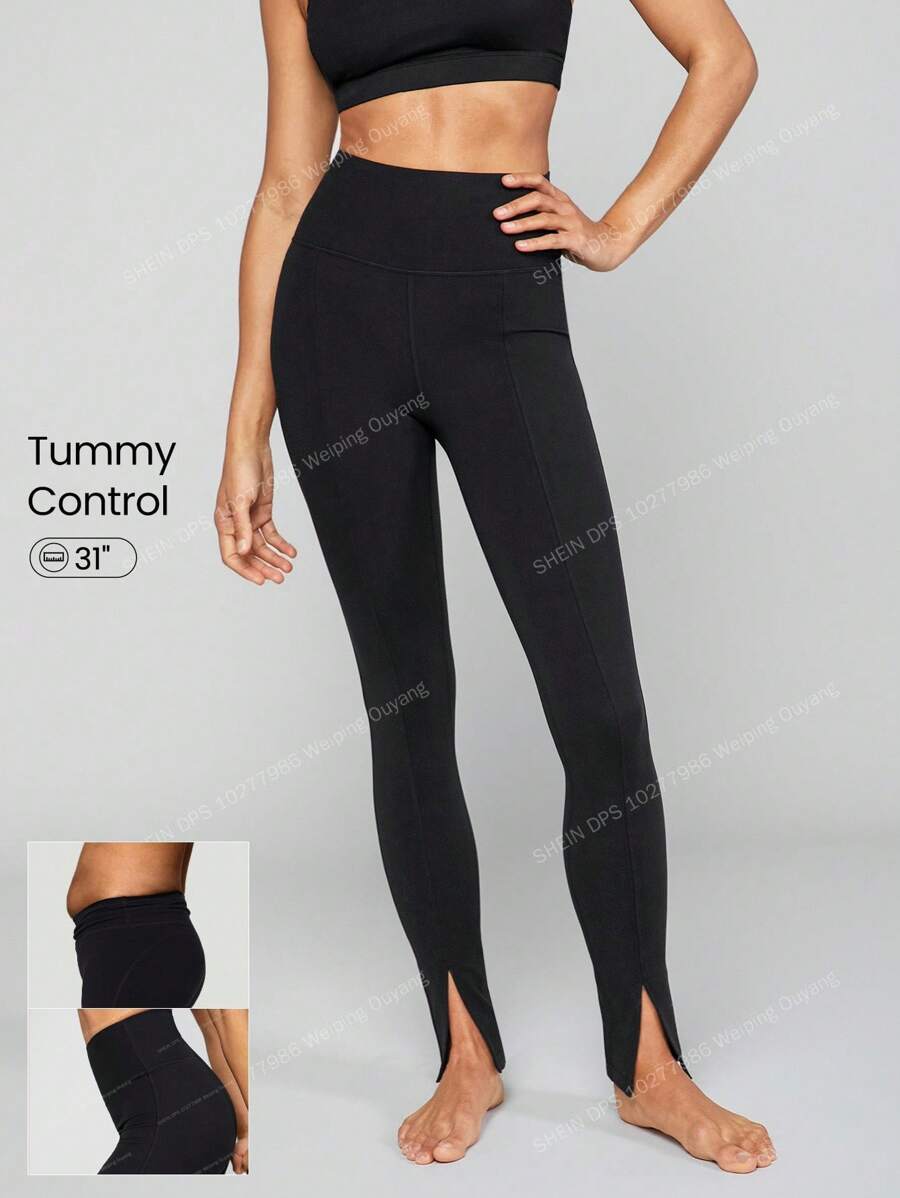 GLOWMODE 31" FeatherFit™-Sculpt Tummy Control Front Slit Leggings - Black - View 1