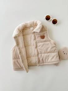 SHEIN 男婴可爱休闲秋冬多功能加厚保暖背心，男女通用婴儿服装，婴儿冬季服装，儿童秋季外套