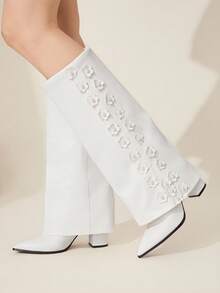 CUCCOO CHICEST 女式尖头花卉装饰高跟踝靴 - 白色 - 查看 7