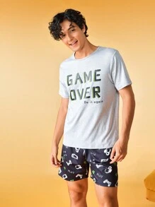 Men Slogan Graphic PJ Set / Pajama Set - Multicolor - View 5