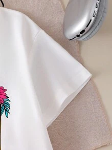 SHEIN 2 件装返校女孩（小号）铅笔画印花白色短袖上衣和舒适格子短款 T 恤套装，春夏时尚 - 白色 - 查看 6