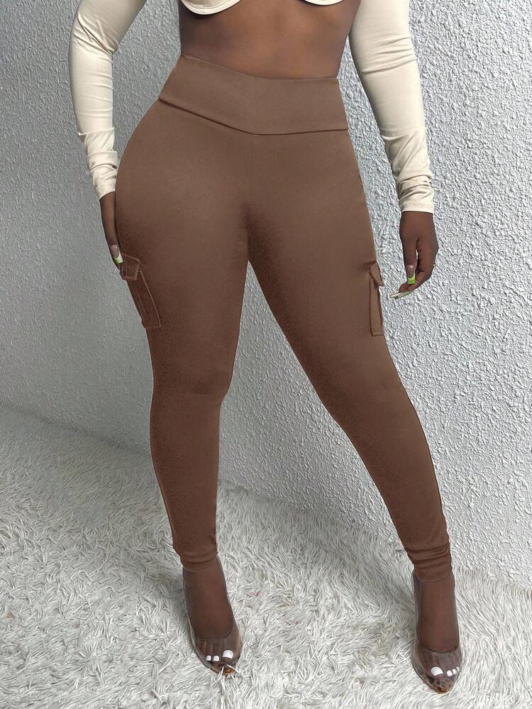 EURMUSE Women's Solid Color Casual Pants - Mocha Brown - View 3