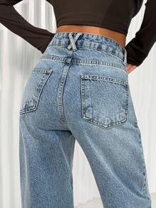 EURMUSE LOW WAIST CASUAL STYLE DENIM STRAIGHT Y2k - Medium Wash - View 7