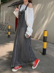 DAZY Women's Striped Print Denim Dress - Black and White - View 7