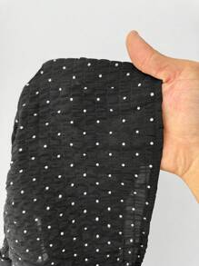 Sunspun 大码黑白圆点拼接泡泡袖蕾丝花边前系带衬衫，适合春、夏、秋季