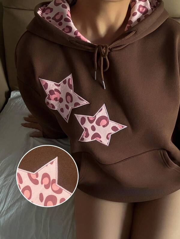 INAWLY Sudadera con capucha de manga larga para mujer con estampado de leopardo y estrella de moda