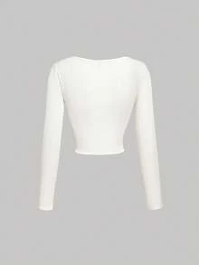 SHEIN MOD 2 件套：修身长袖方领上衣和层叠百褶裙，日常休闲装，白色裙子和上衣套装，奶油色两件套，夏季两件套裙，女士 2 件套裙，层叠裙套装，女士秋季服装 - 白色 - 查看 7