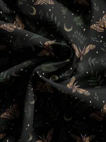 ROMWE Goth 哥特式黑暗森林飞蛾太阳月亮星星植物印花宽松度假性感女式连衣裙，万圣节 - 黑色 - 查看 4