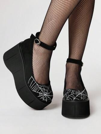 Vintage Women Thick Sole Round Toe Buckle Casual Shoes Fashion Gothic Style High Heel Party Dress Shoes For Women, Halloween