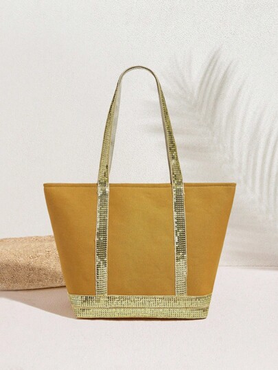 SHECARRY Women's Sequin Patchwork Large Capacity Fashion Tote Bag