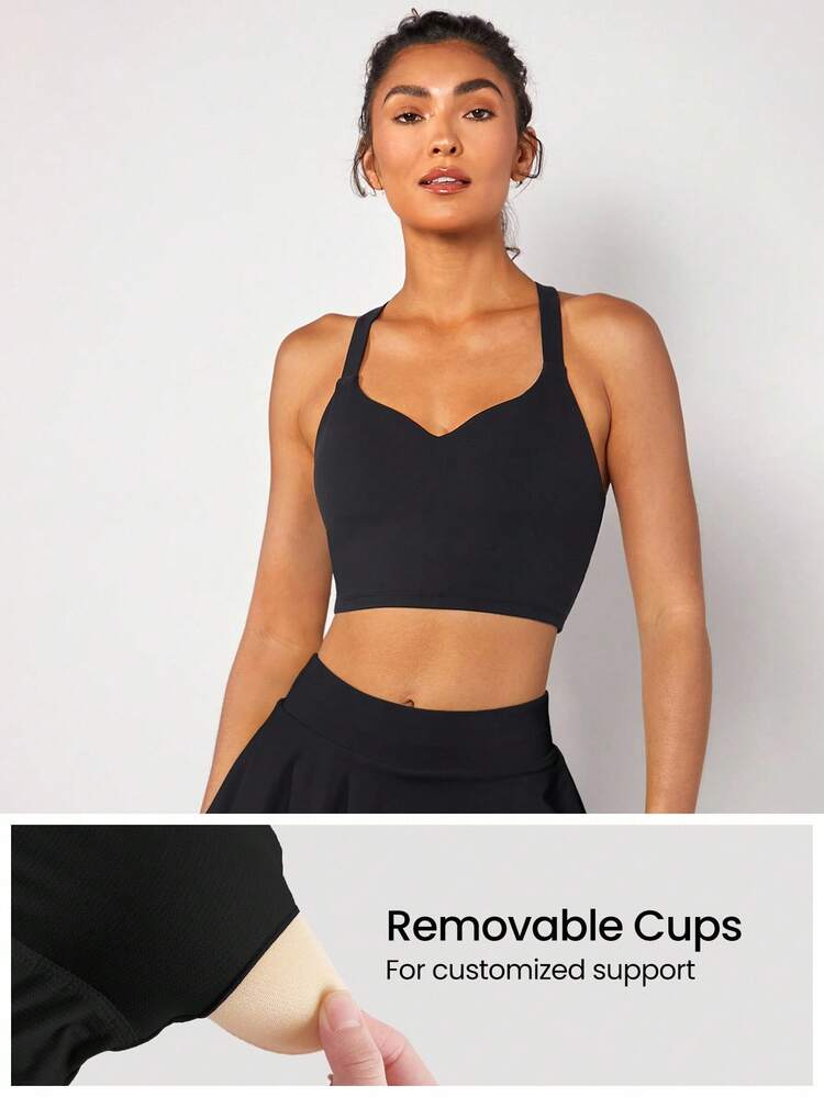 GLOWMODE Featherfit™甜心領交叉後背寬肩帶運動內衣 - 黑色 - 查看 2