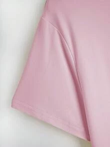 SHEIN 女士休闲圆领短袖T恤，带笑脸印花，夏季 - 藕粉色 - 查看 3