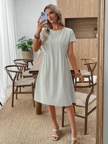 EMERY ROSE Váy cổ tròn sọc thường ngày mùa hè cho nữ Váy thường ngày mùa hè Váy ngắn tay mùa hè Váy sọc mùa hè Váy mùa hè cho nữ - màu xanh lá - Xem 9