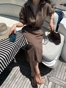 DAZY Elegant High Waist Casual Retro French Niche Design Single-Breasted Lapel Dress