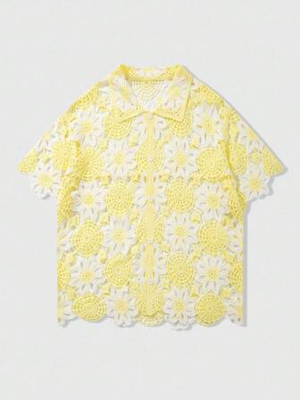 Street Life Cardigan casual a maniche corte con blocchi di colore idrosolubile da uomo