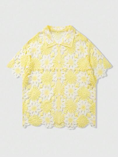 Street Life Men's Colorblock Water-Soluble Short Sleeve Casual Cardigan