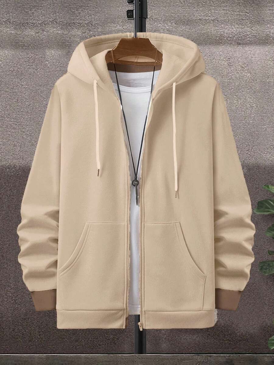 SHEIN Cottnline Men's Casual Solid Color Hoodie - Beige - View 1