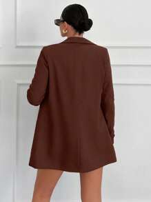 EURMUSE Lapel Neck Double Breasted Blazer - Brown - View 2