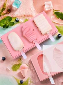 Joivida 1Pc Cute Shapes Silicone Popsicle Molds With Lids Reusable Ice Cream Mold Popsicle 4 Cavities Maker Homemade DIY Set - Pink - View 6