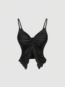 SHEIN MOD 女士优雅纯色扭纹吊带背心，夏季 - 酒紅色 - 查看 8