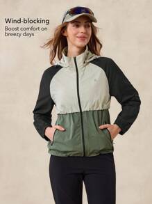OutZeal Women Outdoor Jacket Camping Hiking Water-Resistant Lightweight Color-Blocked Hooded Outdoor Top Spring Fall - Multicolor - View 3