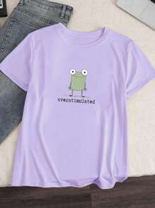 INAWLY Casual Fashion Versatile Summer Printed Round Neck Short Sleeve Women T-Shirt